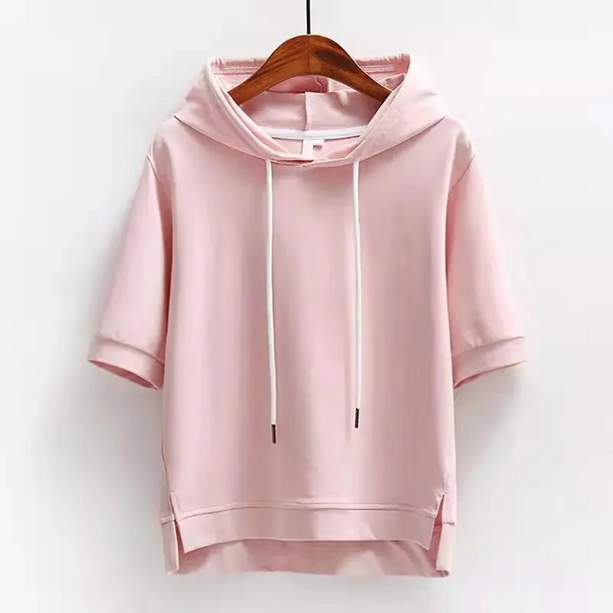 Short Sleeve Hoodie Lightweight Cotton Blend Relaxed Fit Casual 0
