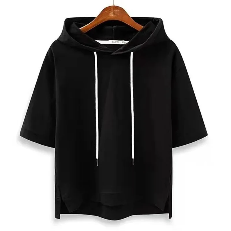 Short Sleeve Hoodie Lightweight Cotton Blend Relaxed Fit Casual 2