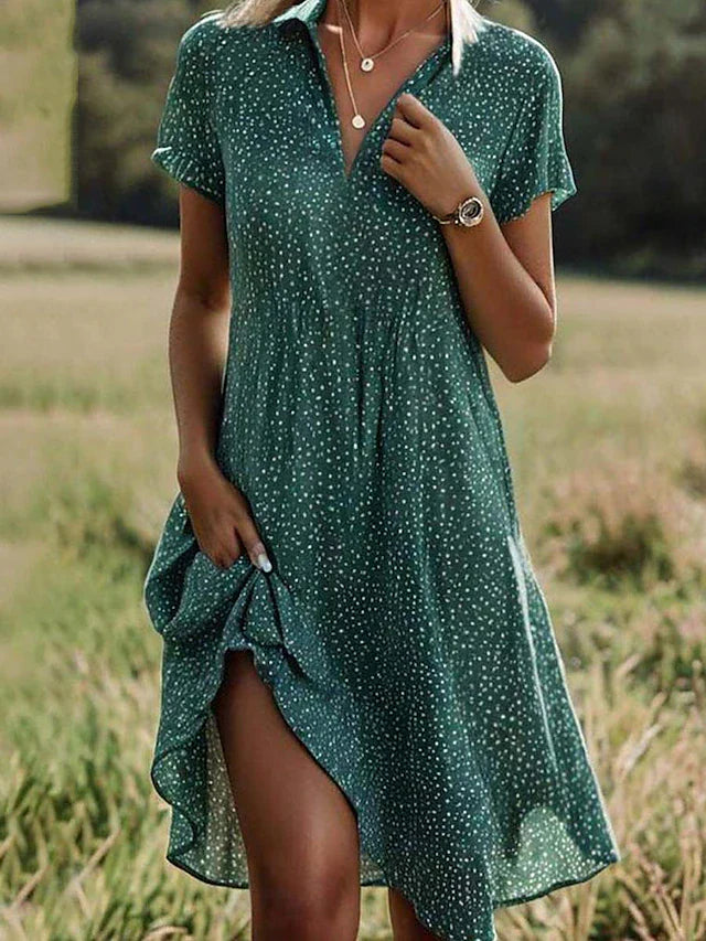 Short Sleeve Shirt Dress Women Midi Elegant Casual Chic Summer Dress 0