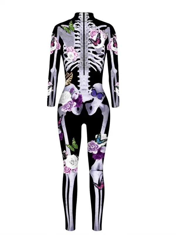 Skeleton Costume with Butterfly Print for Halloween Parties 1