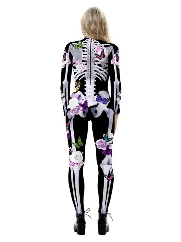 Skeleton Costume with Butterfly Print for Halloween Parties 2