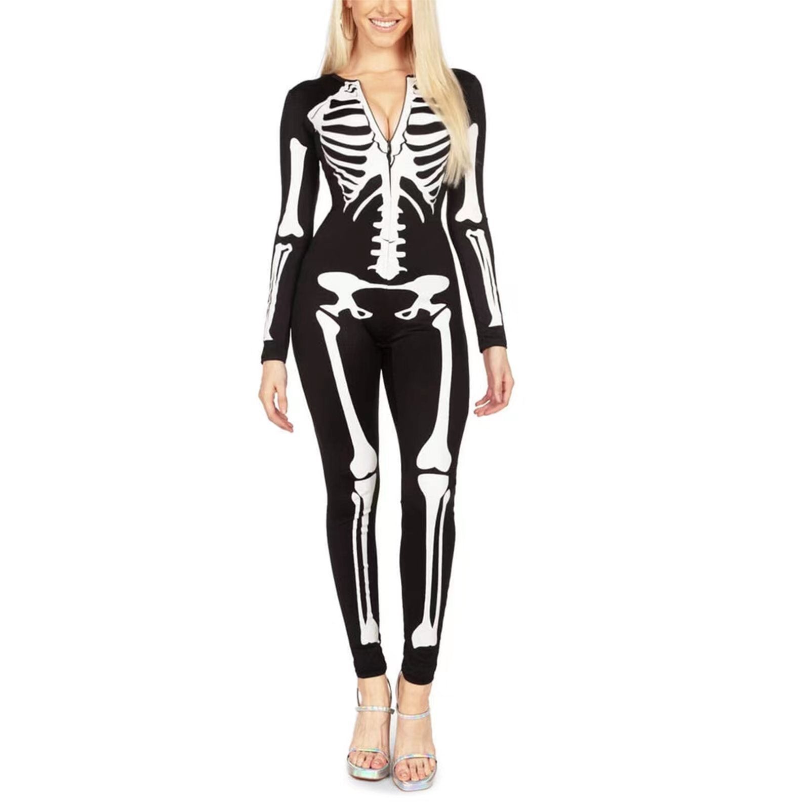Skeleton Print Bodysuit Costume for Adult Halloween Parties 0
