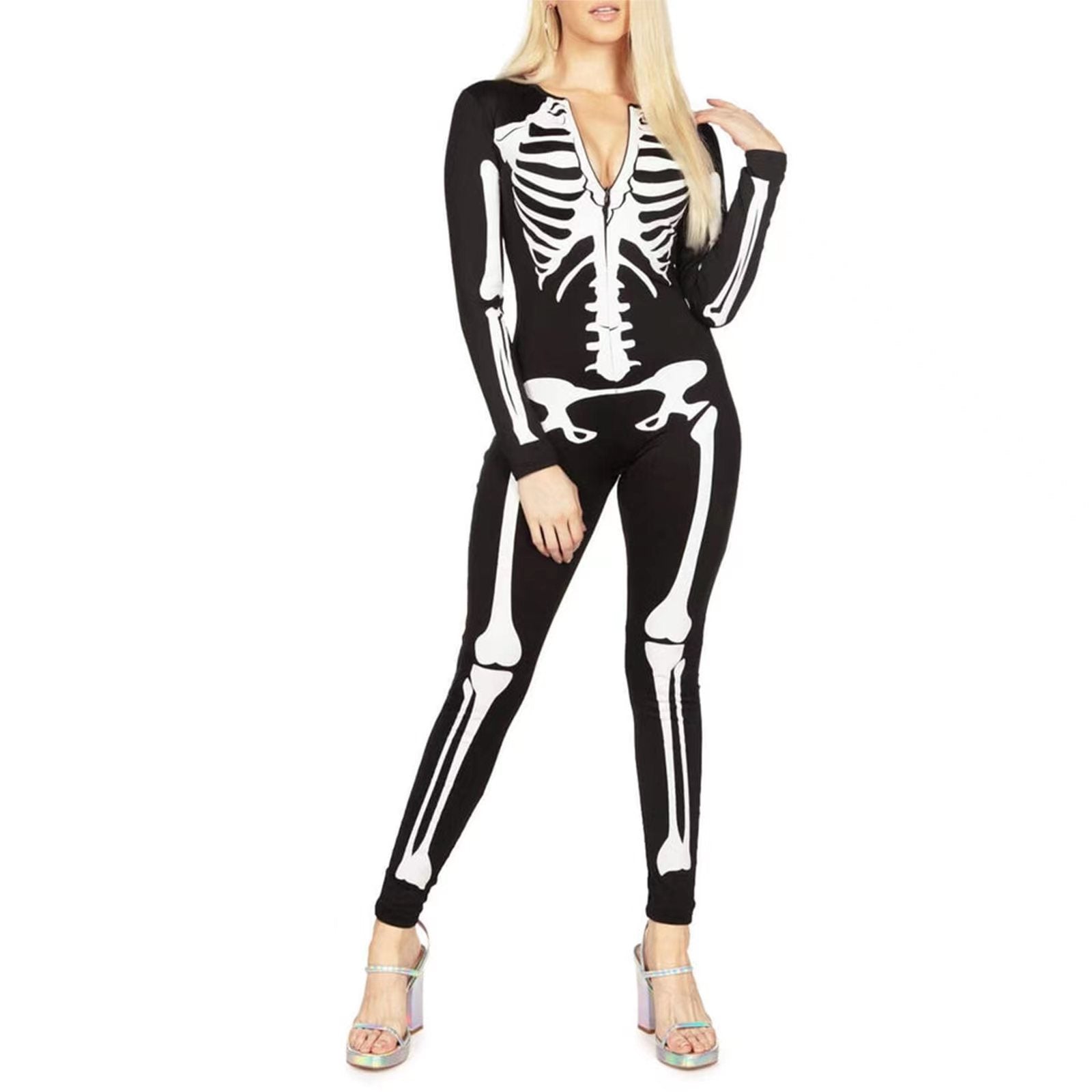 Skeleton Print Bodysuit Costume for Adult Halloween Parties 1