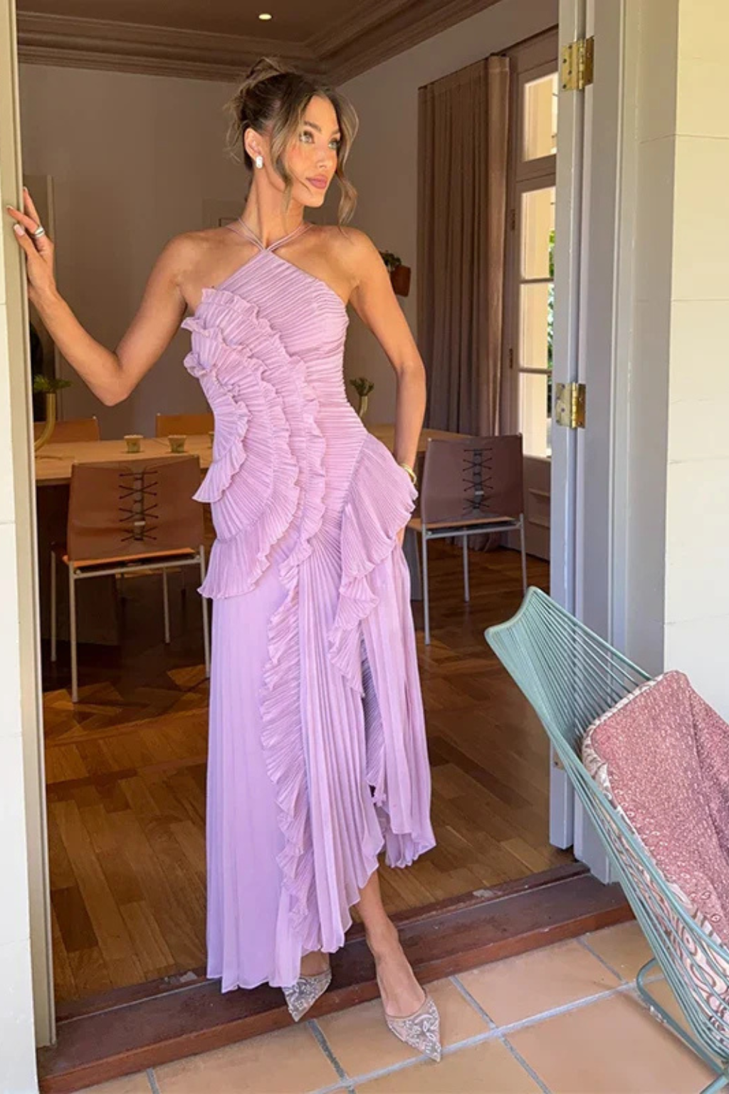 Sleeveless Halter Ruffled Maxi Dress for Women Summer Wedding Guest 4