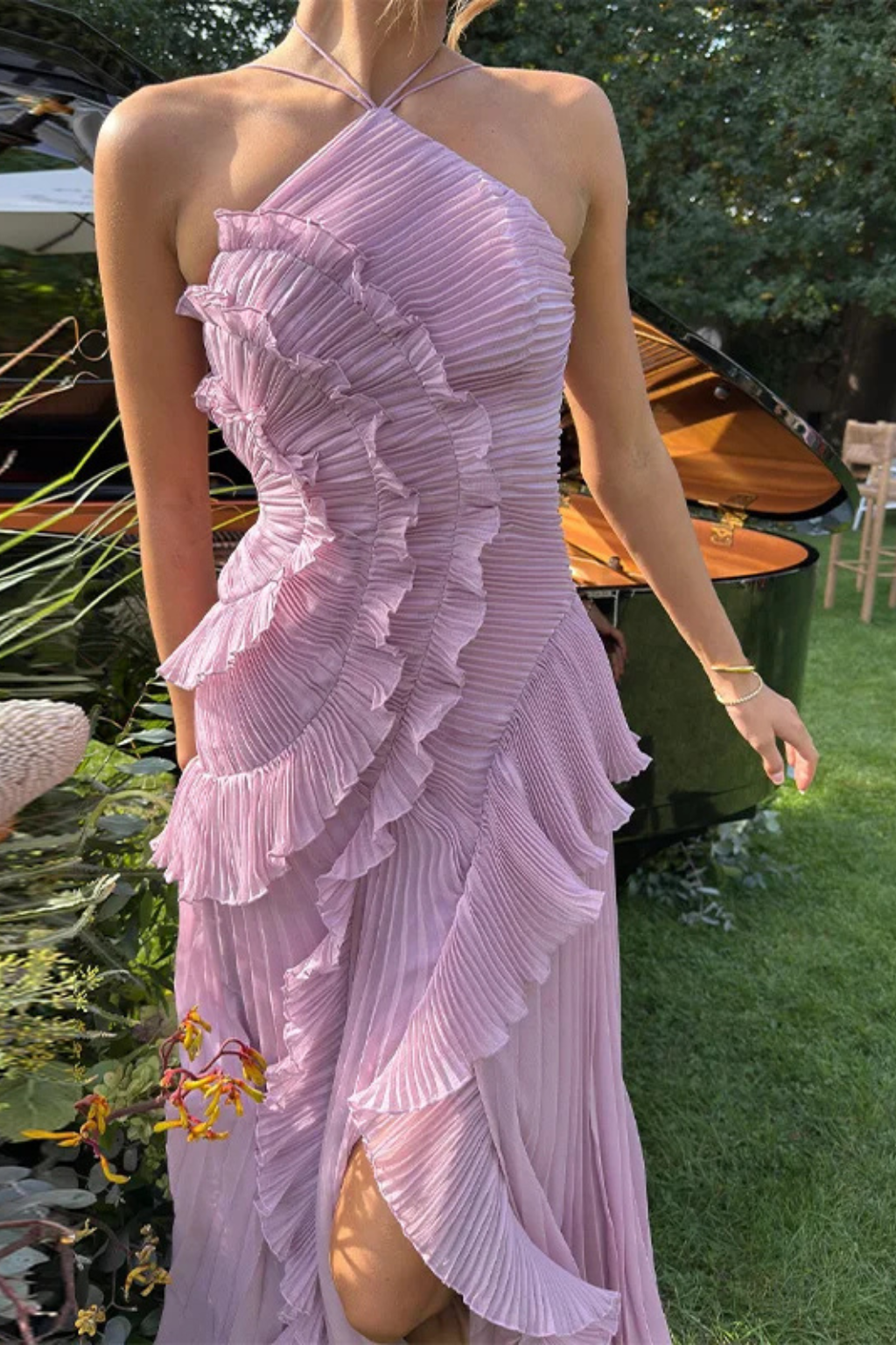 Sleeveless Halter Ruffled Maxi Dress for Women Summer Wedding Guest 5