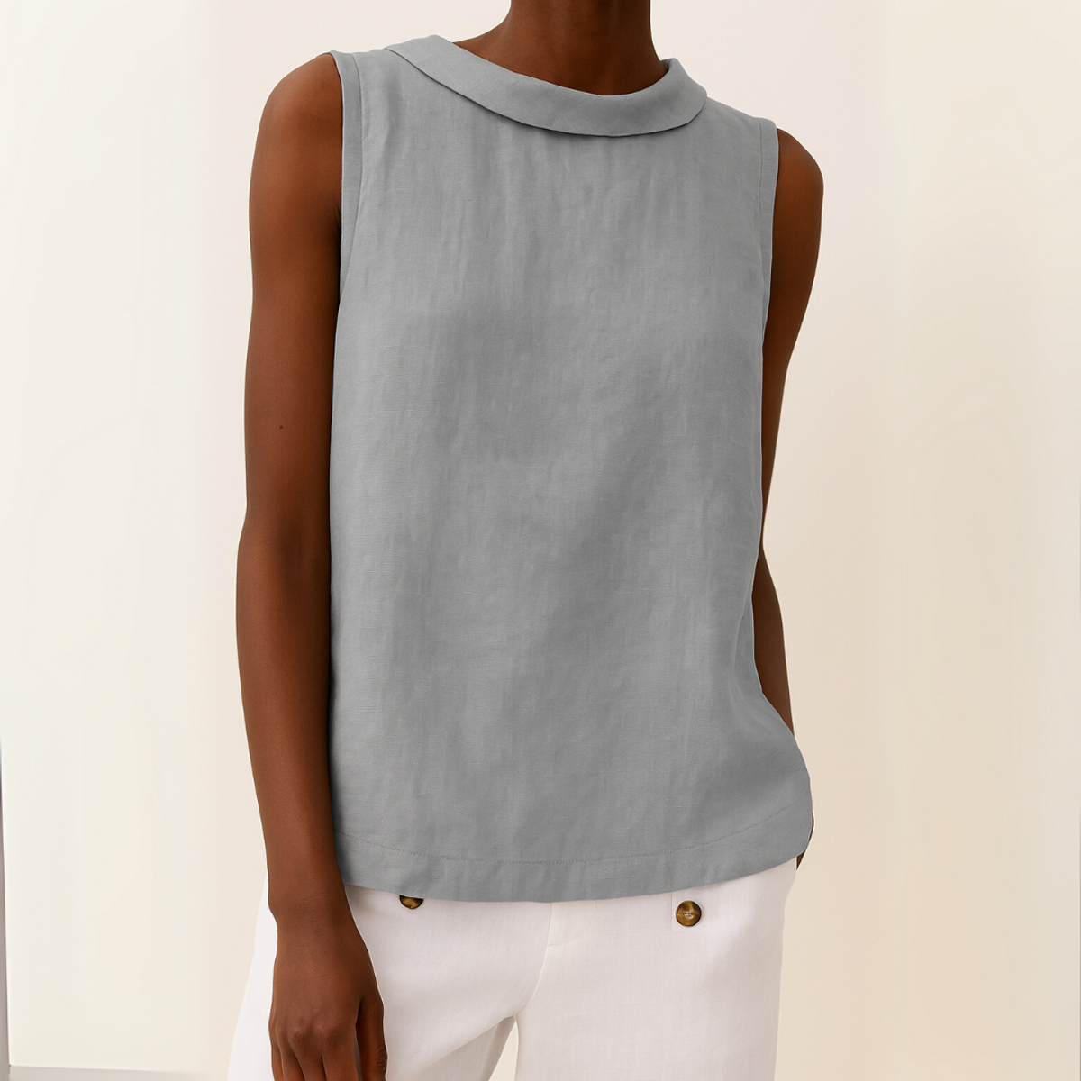 Sleeveless Roll Collar Top Women Elegant Summer Essential Tank Top 0