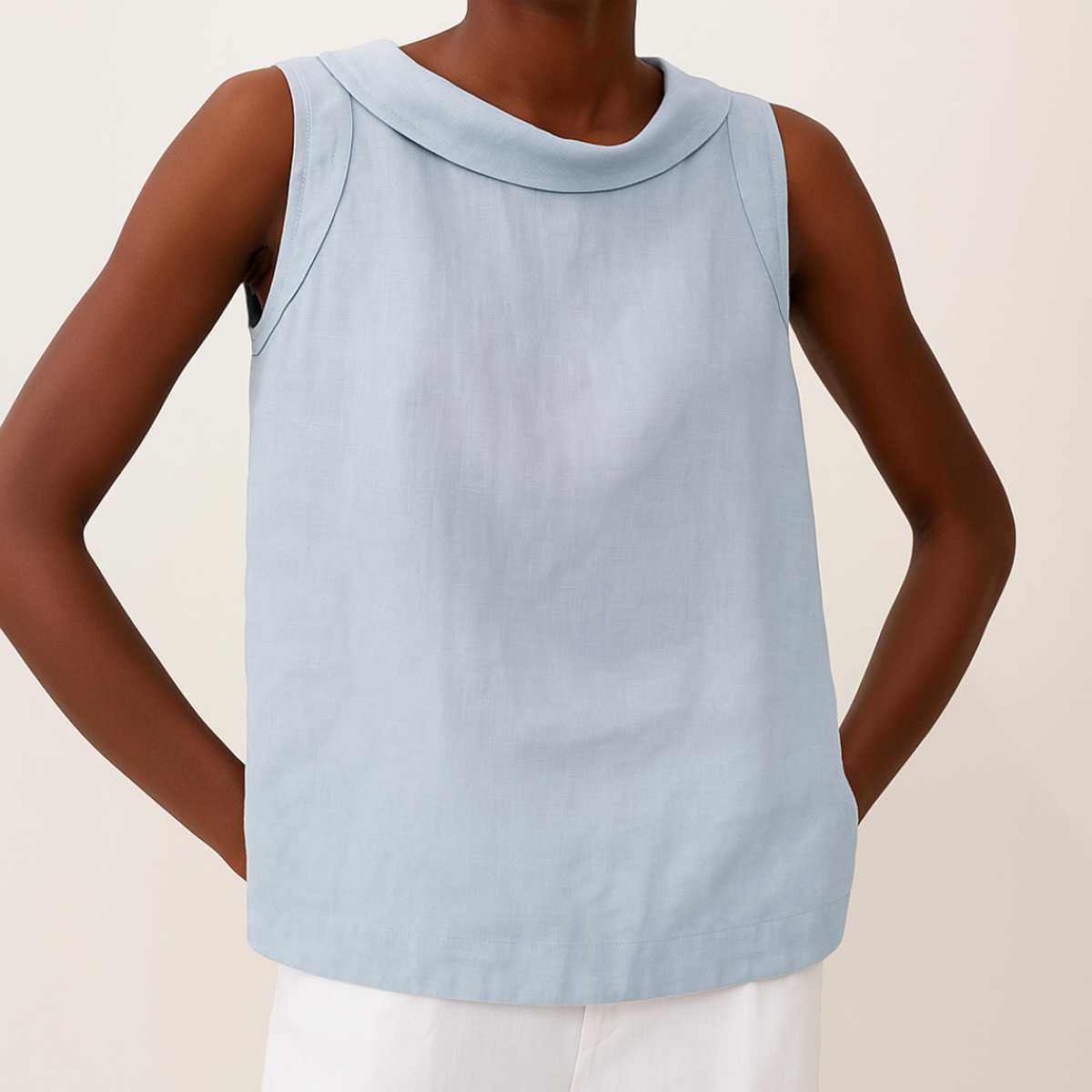 Sleeveless Roll Collar Top Women Elegant Summer Essential Tank Top 4