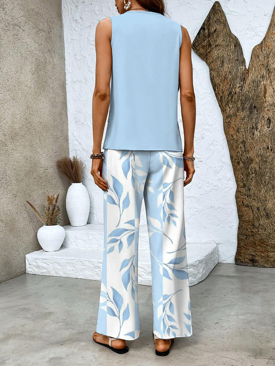 Sleeveless Top and Straight-Leg Pants Set Women Chic Elegant Style 2
