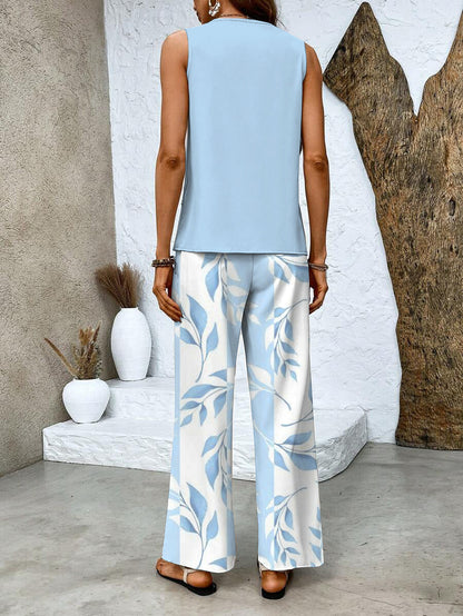 Sleeveless Top and Straight-Leg Pants Set Women Chic Elegant Style 2