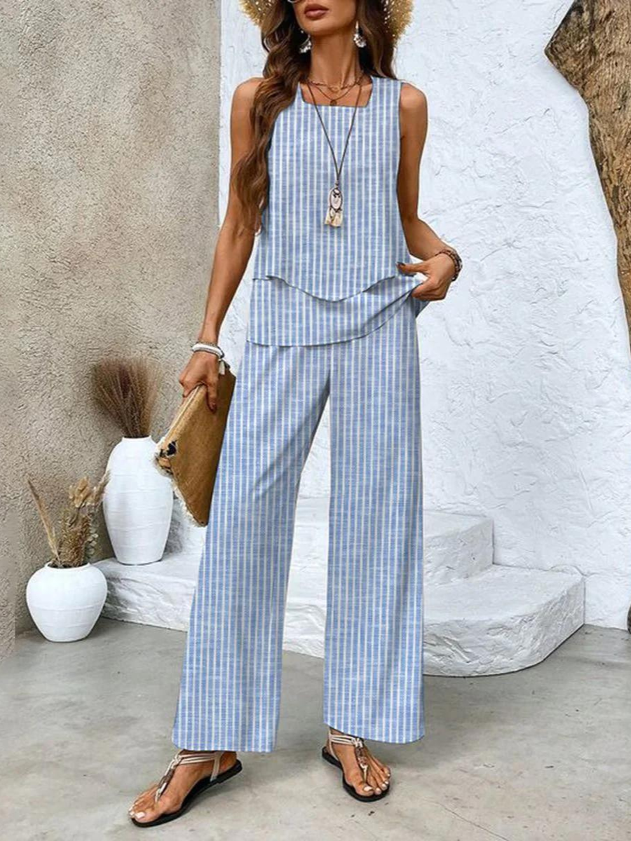 Sleeveless Top and Straight-Leg Pants Set Women Chic Elegant Style 5