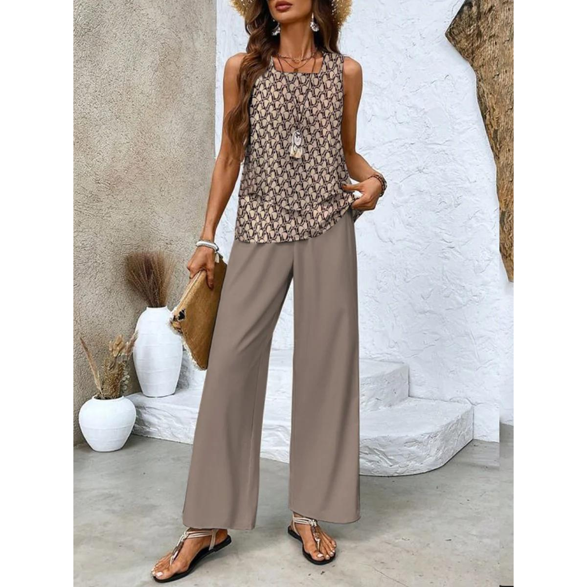 Sleeveless Top and Straight-Leg Pants Set Women Chic Elegant Style 7