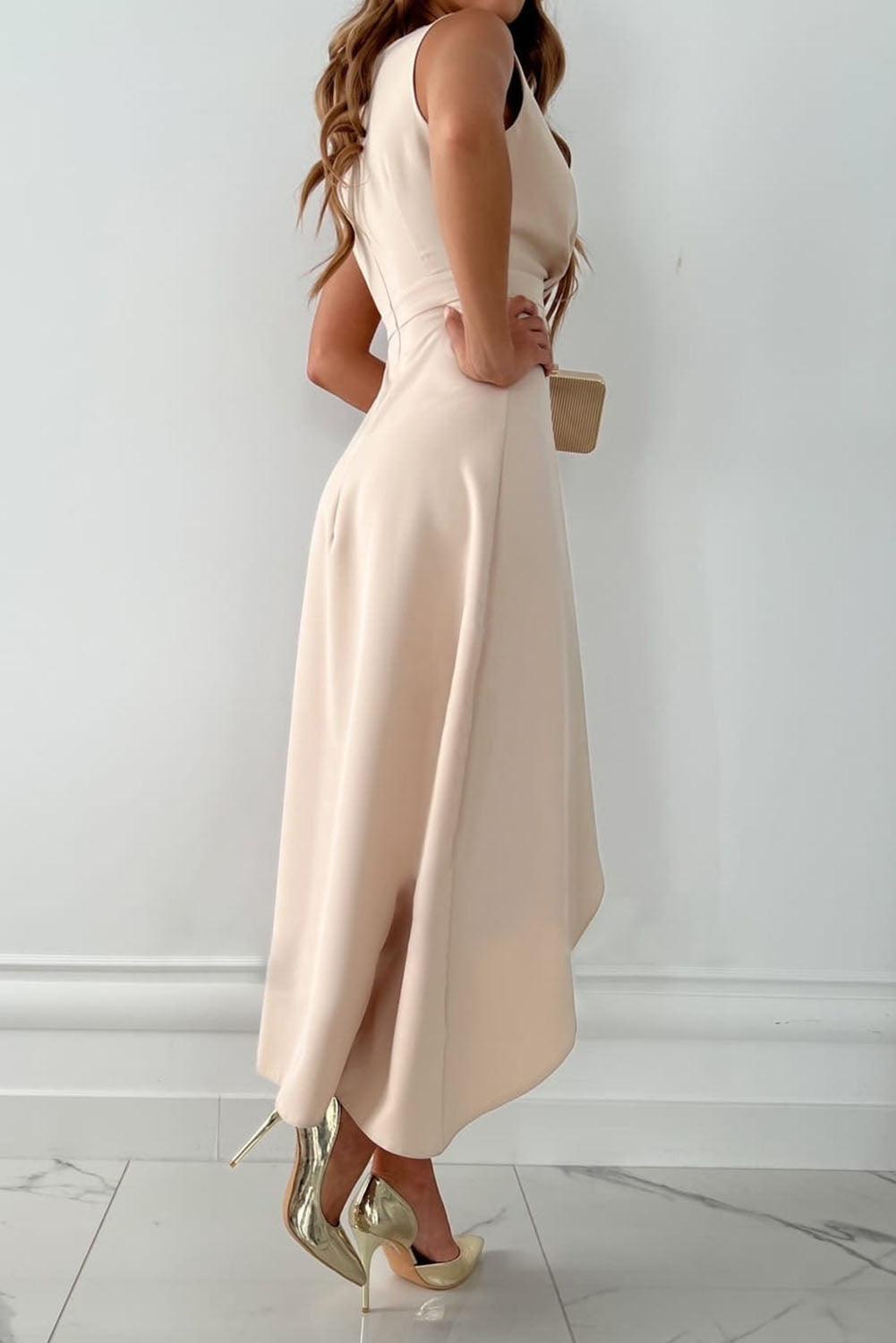 Sleeveless Wrap Maxi Dress Women V-Neck Asymmetrical Hem Elegant Summer Dress 1