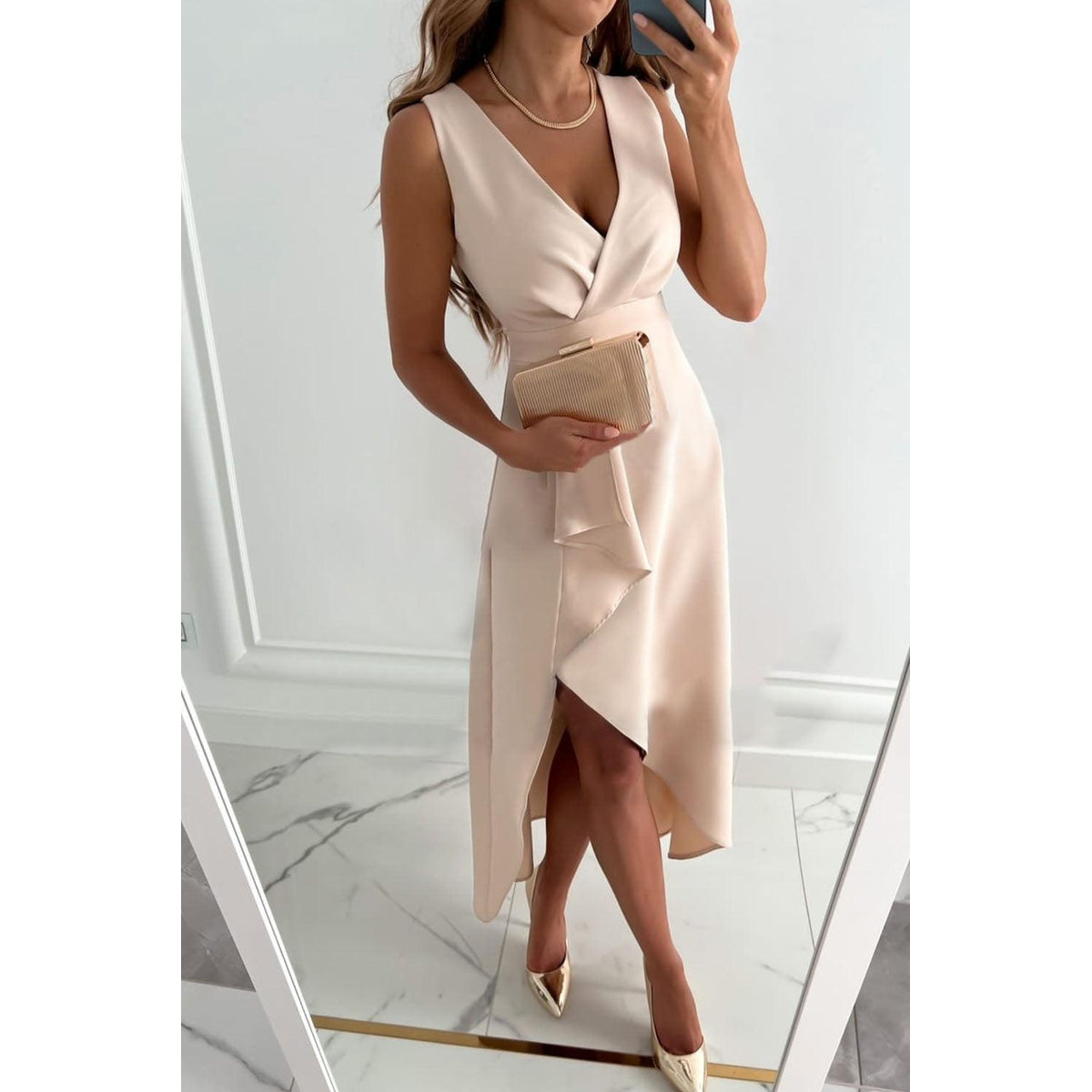 Sleeveless Wrap Maxi Dress Women V-Neck Asymmetrical Hem Elegant Summer Dress 3