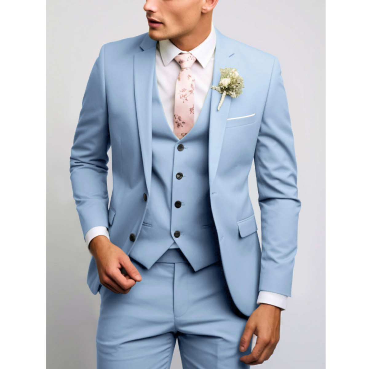 Slim Fit 3 Piece Suit Men Formal Wedding Guest Attire Elegant Tailored Look 0