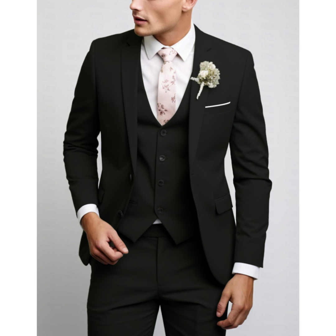 Slim Fit 3 Piece Suit Men Formal Wedding Guest Attire Elegant Tailored Look 1