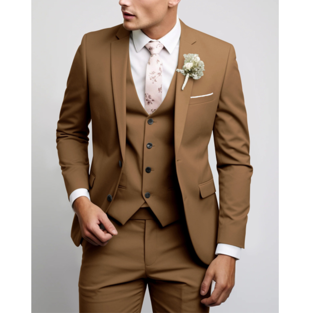 Slim Fit 3 Piece Suit Men Formal Wedding Guest Attire Elegant Tailored Look 2