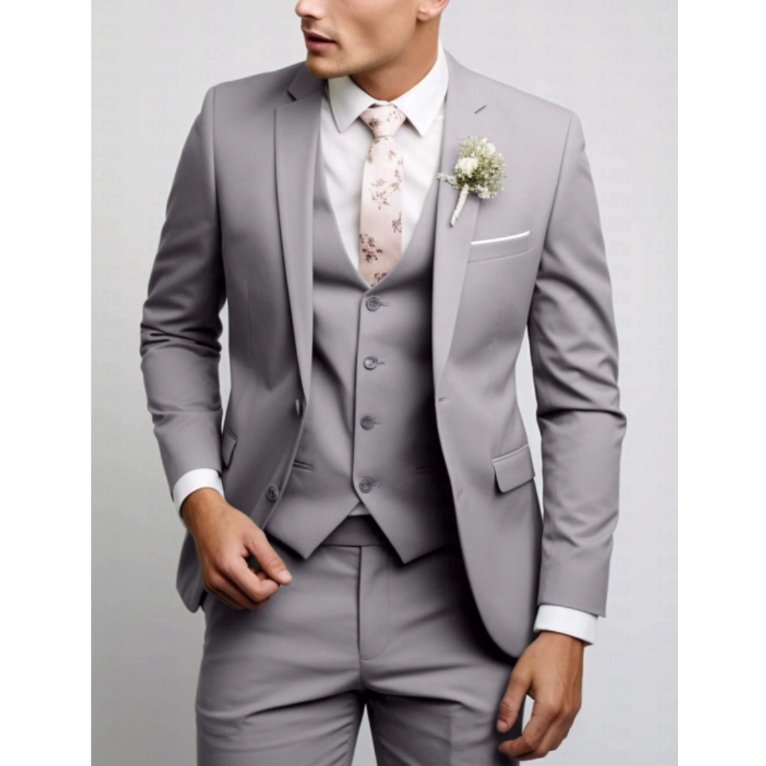Slim Fit 3 Piece Suit Men Formal Wedding Guest Attire Elegant Tailored Look 4