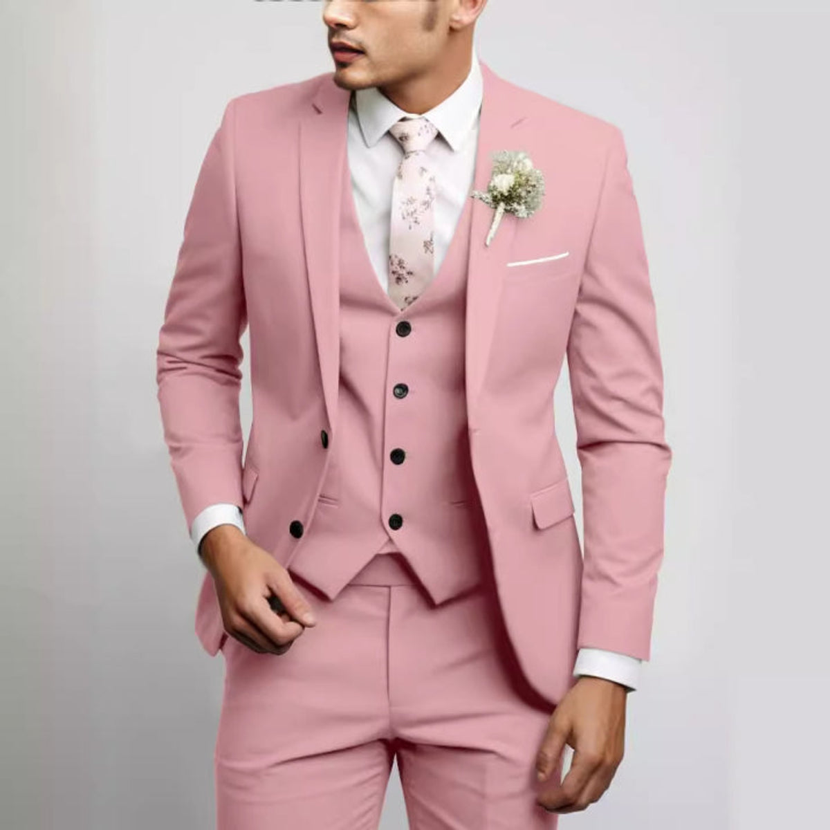 Slim Fit 3 Piece Suit Men Formal Wedding Guest Attire Elegant Tailored Look 8