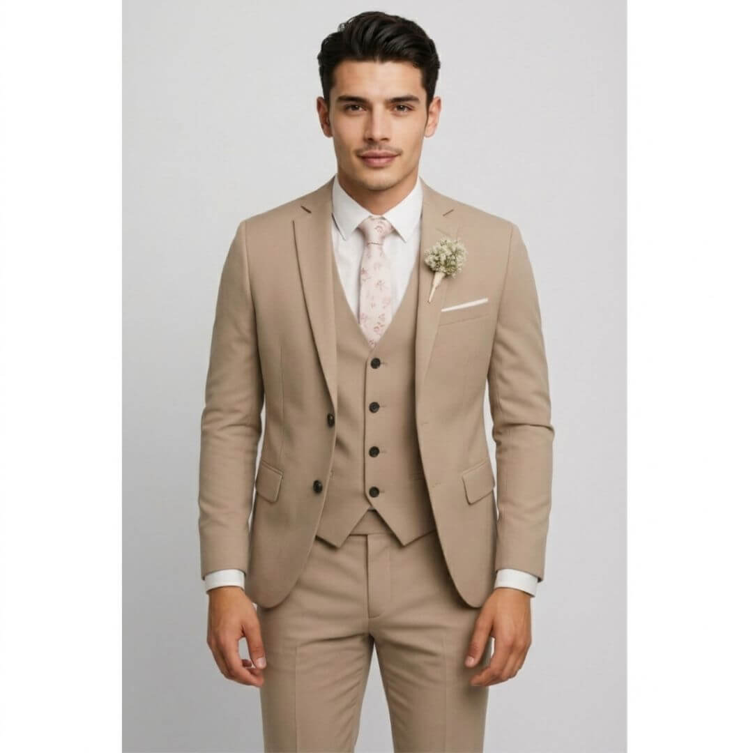 Slim Fit 3-teiliger Anzug Herren Formelle Hochzeitsgarderobe Eleganter Maßanzug