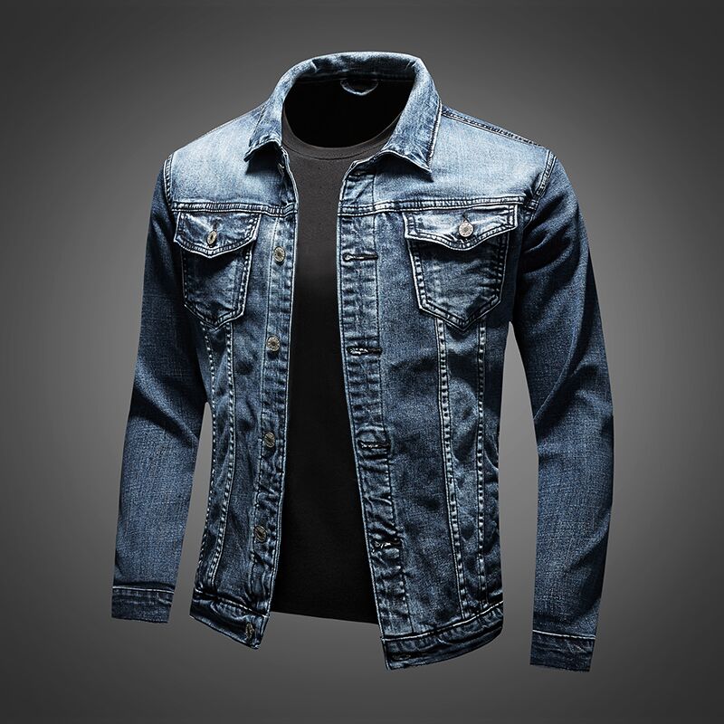 Slim Fit Denim Jacket Men Retro Biker Style Casual Streetwear 0