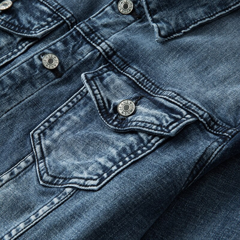 Slim Fit Denim Jacket Men Retro Biker Style Casual Streetwear 1