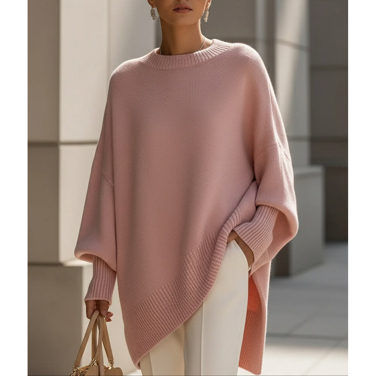 SoftWeave Pullover Elegant Longline Fit Minimalist Design Casual Chic 1