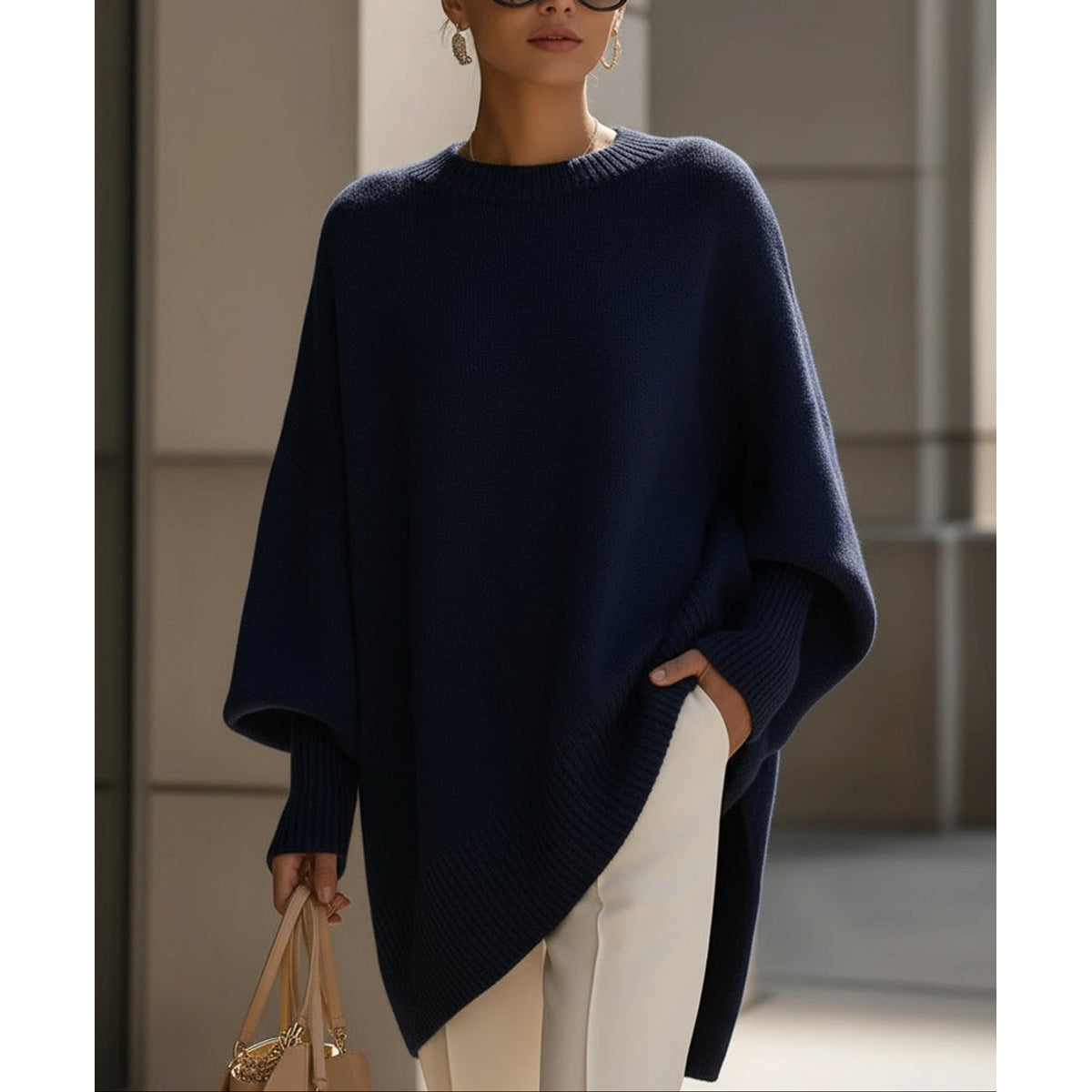 SoftWeave Pullover Elegant Longline Fit Minimalist Design Casual Chic 2