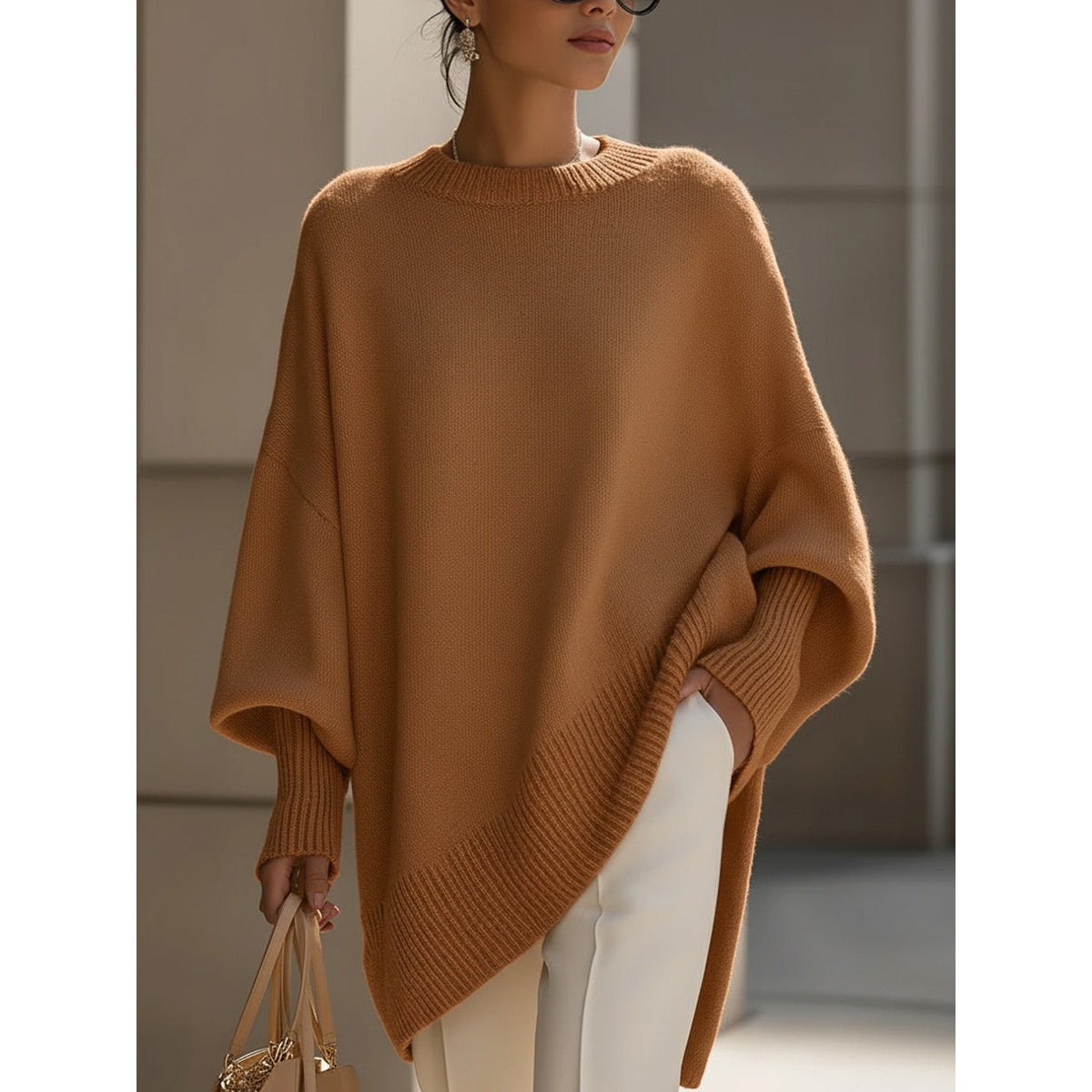 SoftWeave Pullover Elegant Longline Fit Minimalist Design Casual Chic 3