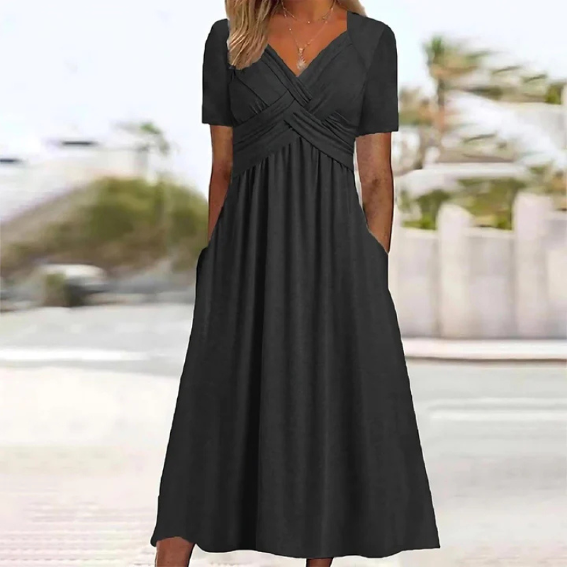 Soft A-Line Dress with V-Neck for Women | Midi Elegant Style 5