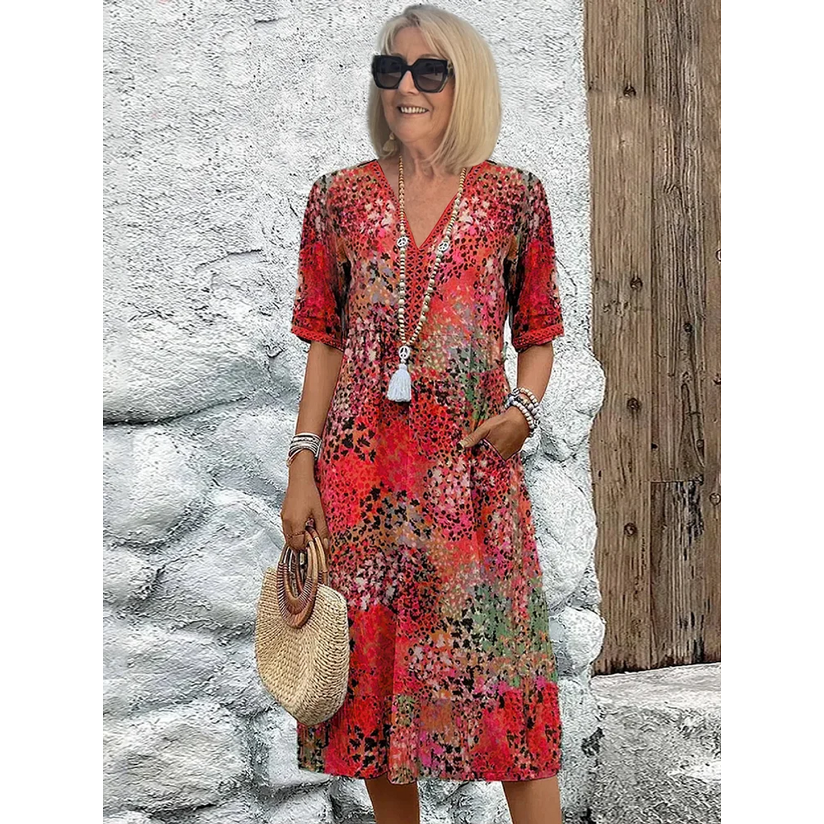 Soft V-Neck Dress Women Midi Casual Summer Elegance for Everyday Wear 0