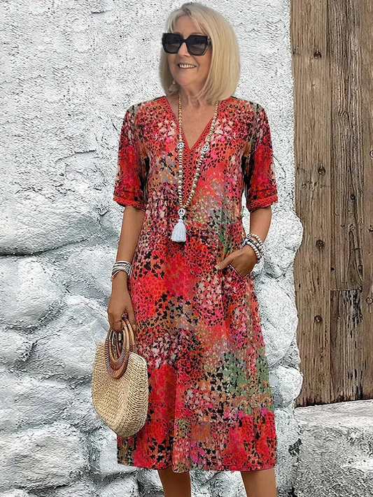 Soft V-Neck Dress Women Midi Casual Summer Elegance for Everyday Wear 0