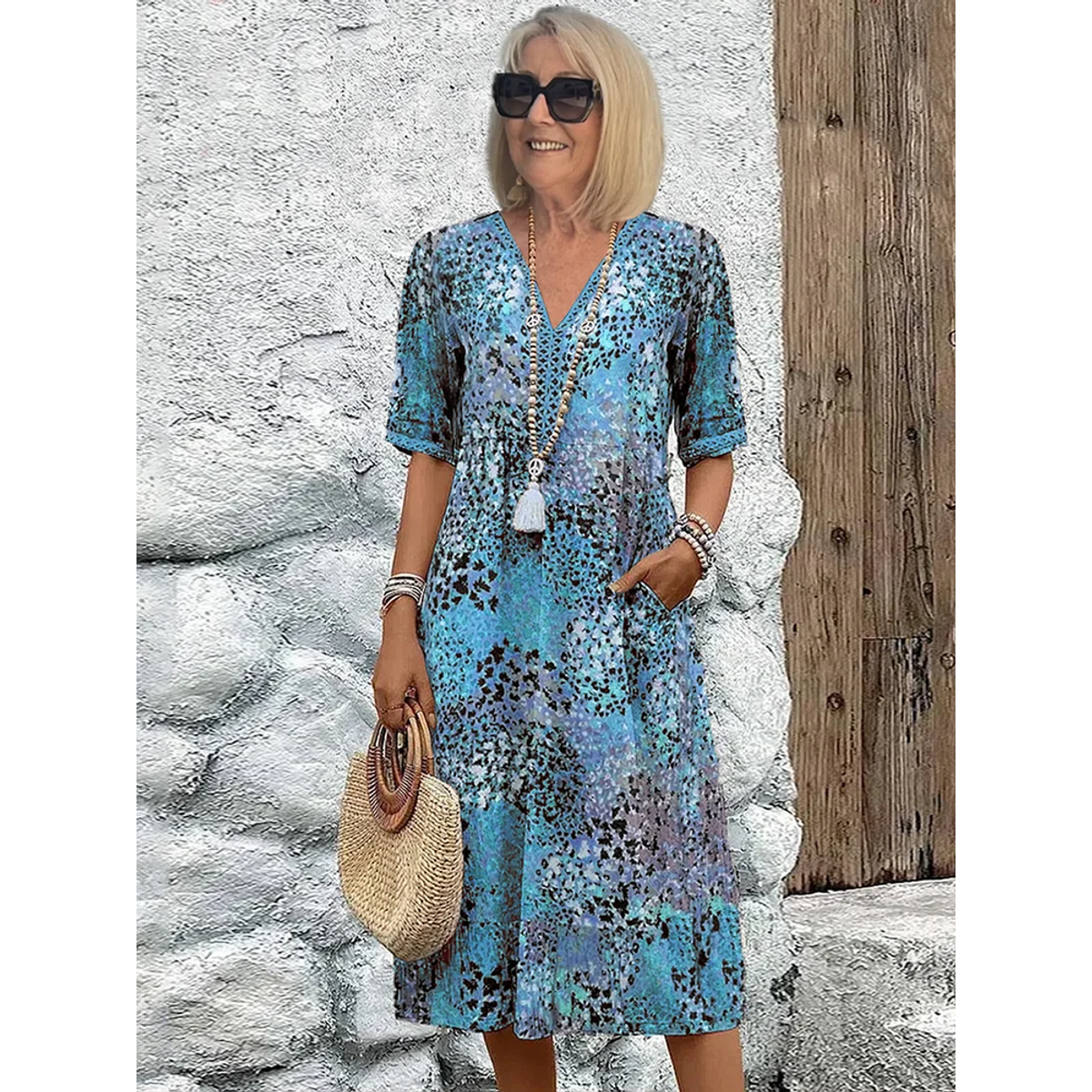 Soft V-Neck Dress Women Midi Casual Summer Elegance for Everyday Wear 1