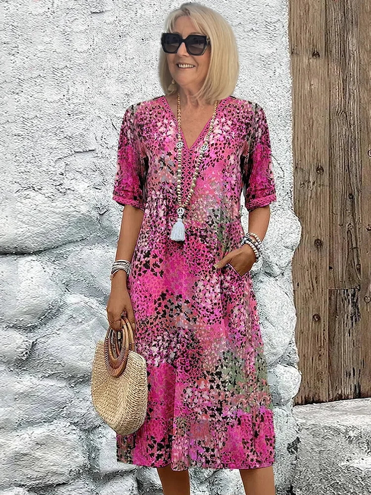 Soft V-Neck Dress Women Midi Casual Summer Elegance for Everyday Wear 2