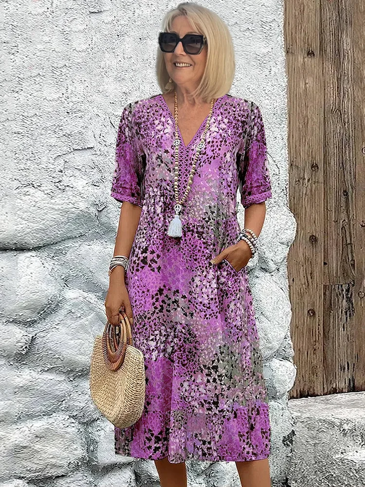Soft V-Neck Dress Women Midi Casual Summer Elegance for Everyday Wear 3