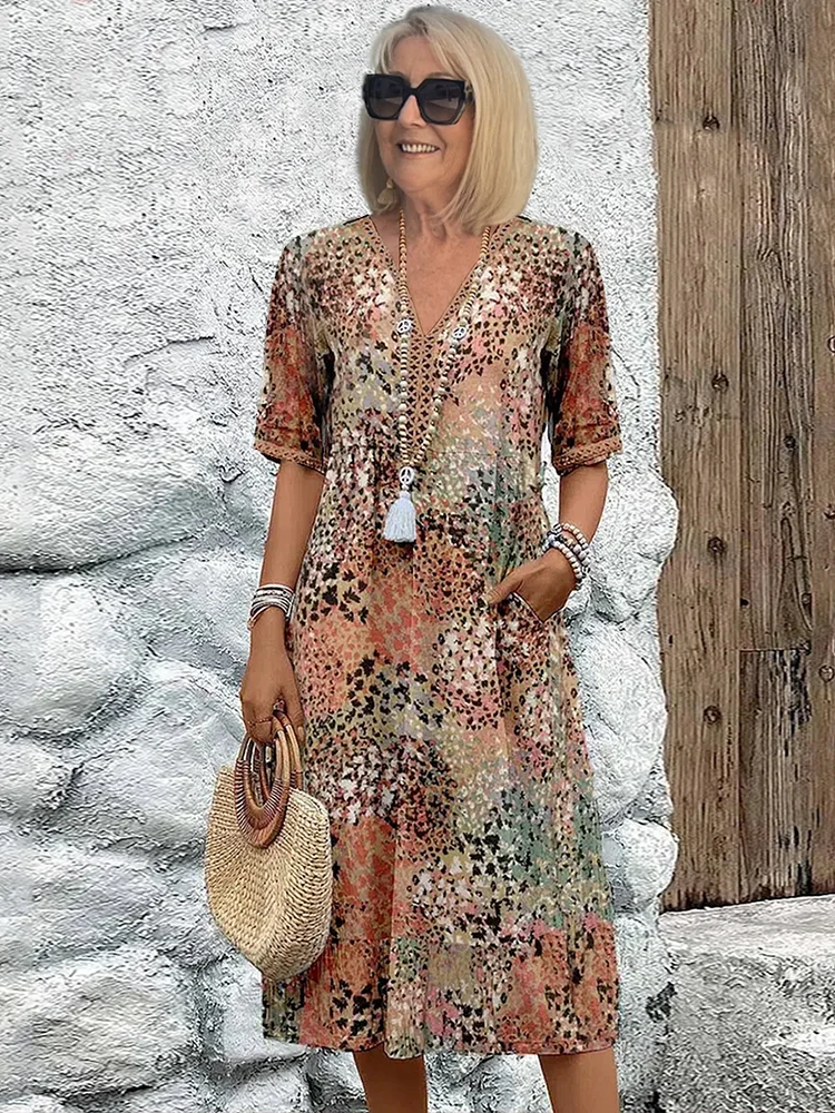 Soft V-Neck Dress Women Midi Casual Summer Elegance for Everyday Wear 4