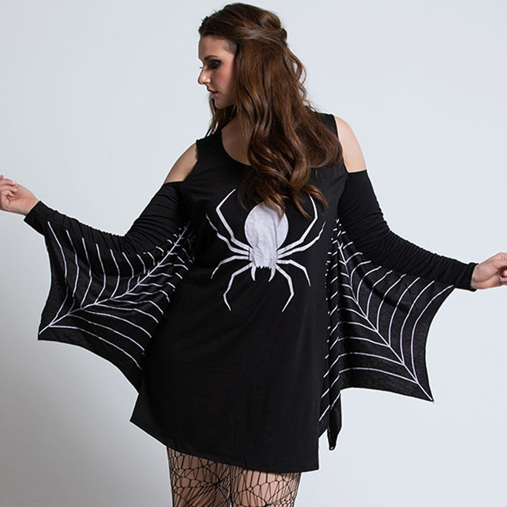 Spider Print Mini Dress Women Long Sleeve Halloween Costume 2