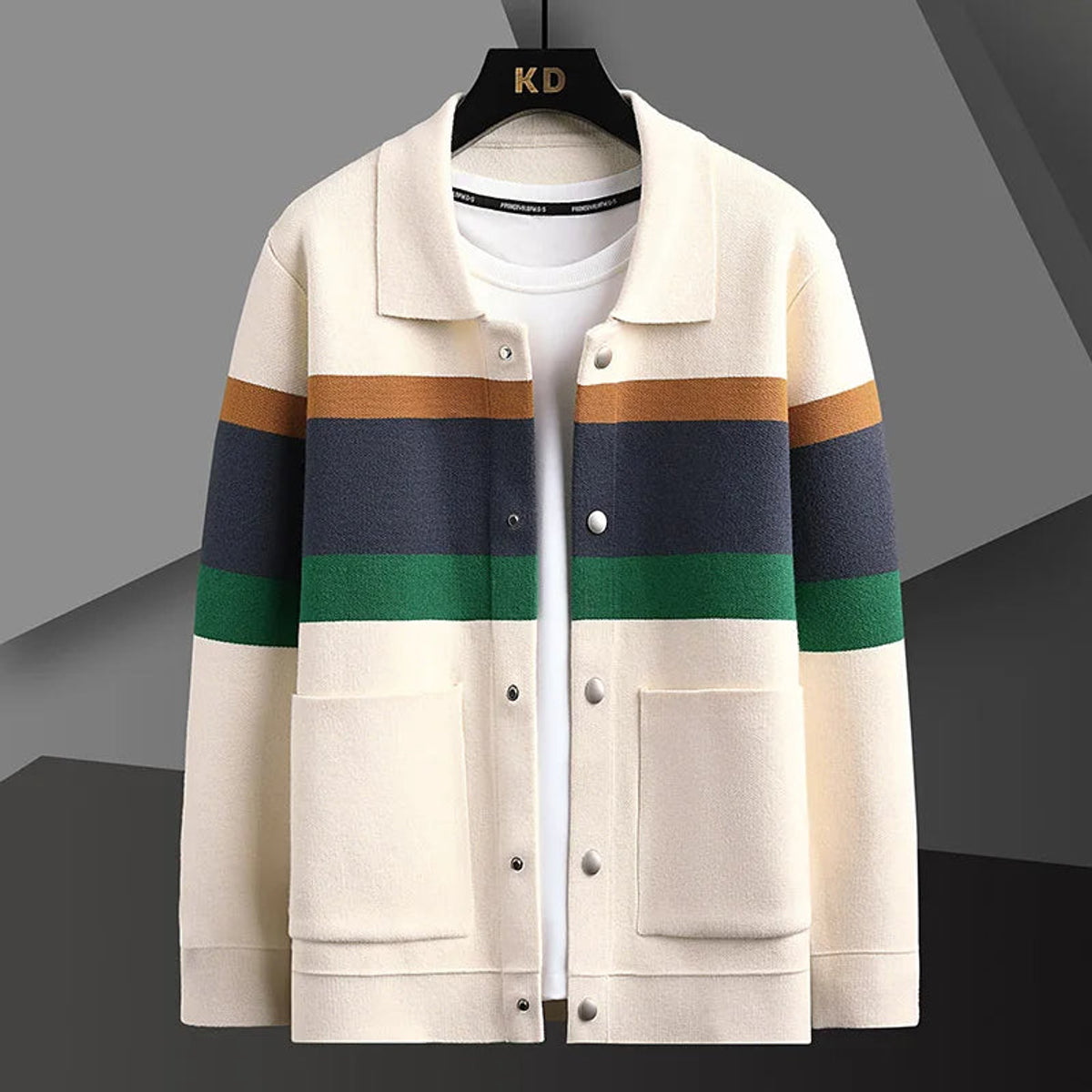 Striped Varsity Knit Jacket Casual Retro Style Warmth & Comfort 0