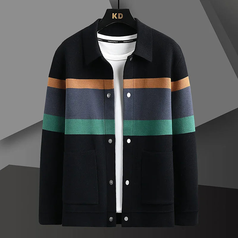 Striped Varsity Knit Jacket Casual Retro Style Warmth & Comfort 4