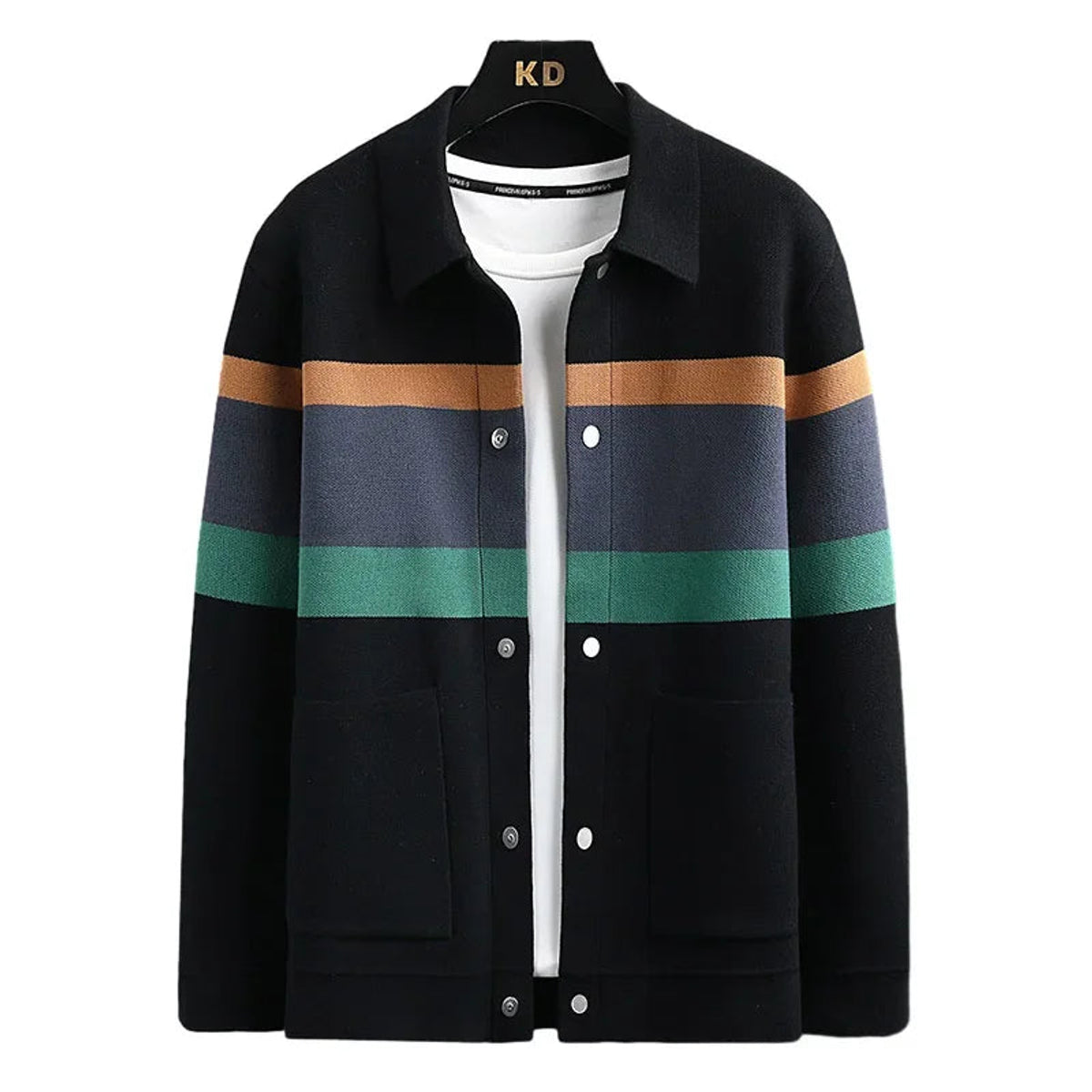 Striped Varsity Knit Jacket Casual Retro Style Warmth & Comfort 5
