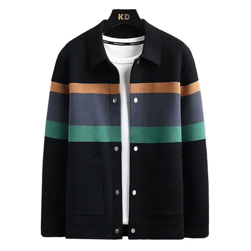 Striped Varsity Knit Jacket Casual Retro Style Warmth & Comfort 5