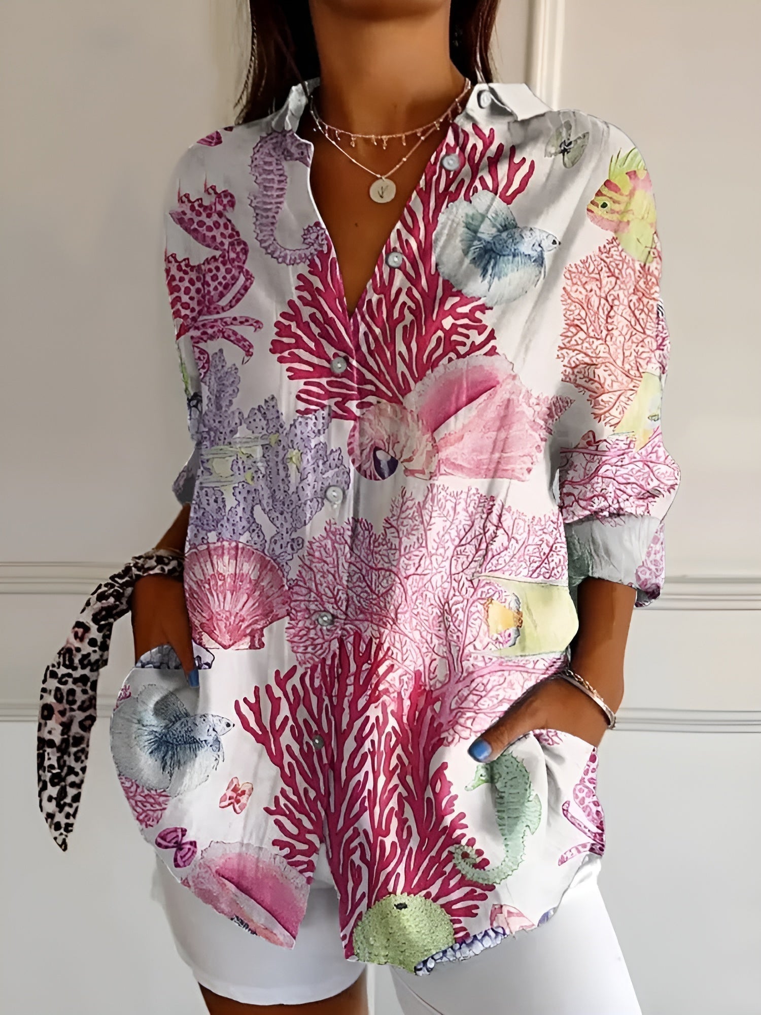 Stylish Button Down Shirt Women Long Sleeve Elegant Casual Blouse 0