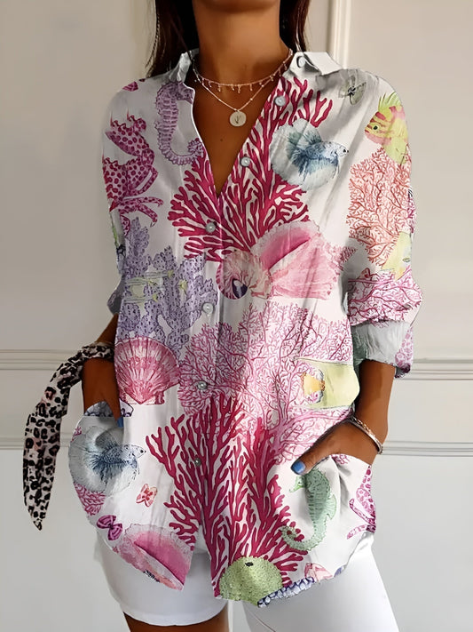 Stylish Button Down Shirt Women Long Sleeve Elegant Casual Blouse 0