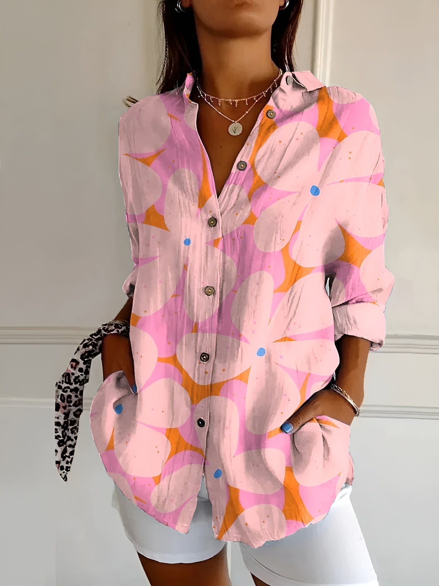 Stylish Button Down Shirt Women Long Sleeve Elegant Casual Blouse 1