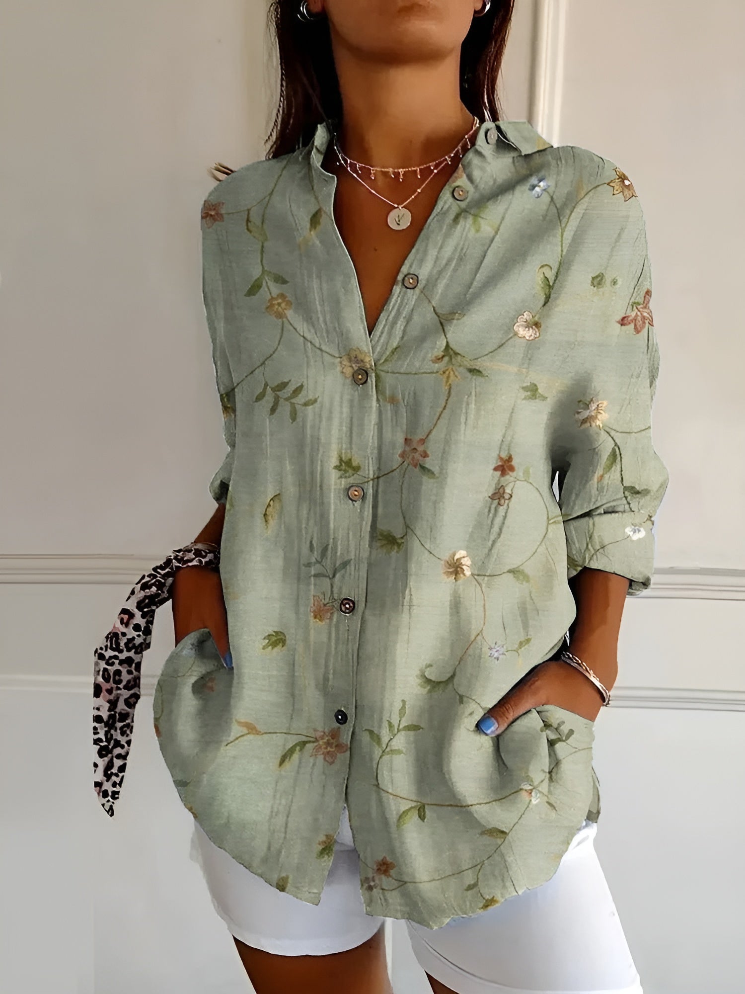Stylish Button Down Shirt Women Long Sleeve Elegant Casual Blouse 2