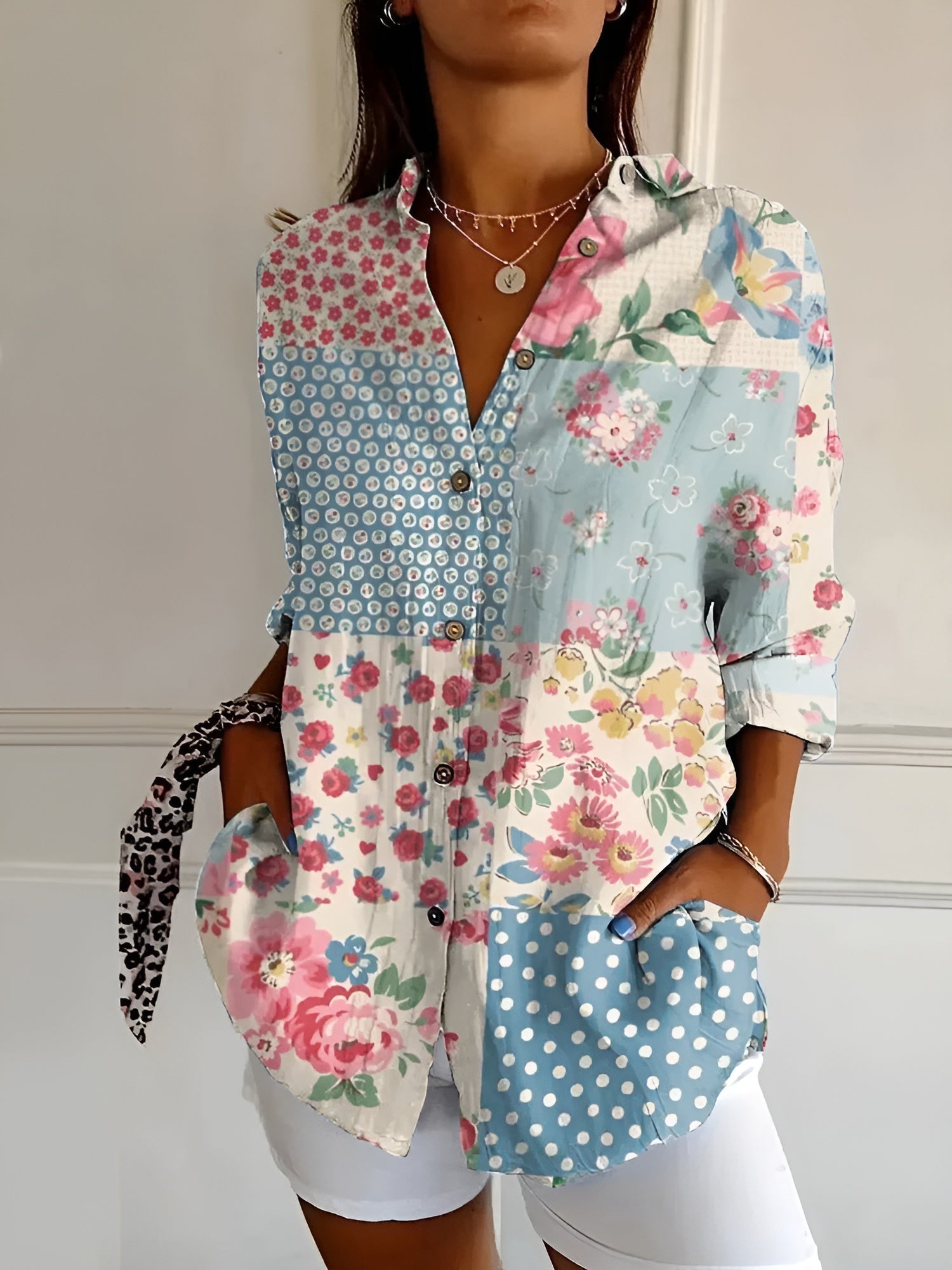 Stylish Button Down Shirt Women Long Sleeve Elegant Casual Blouse 3