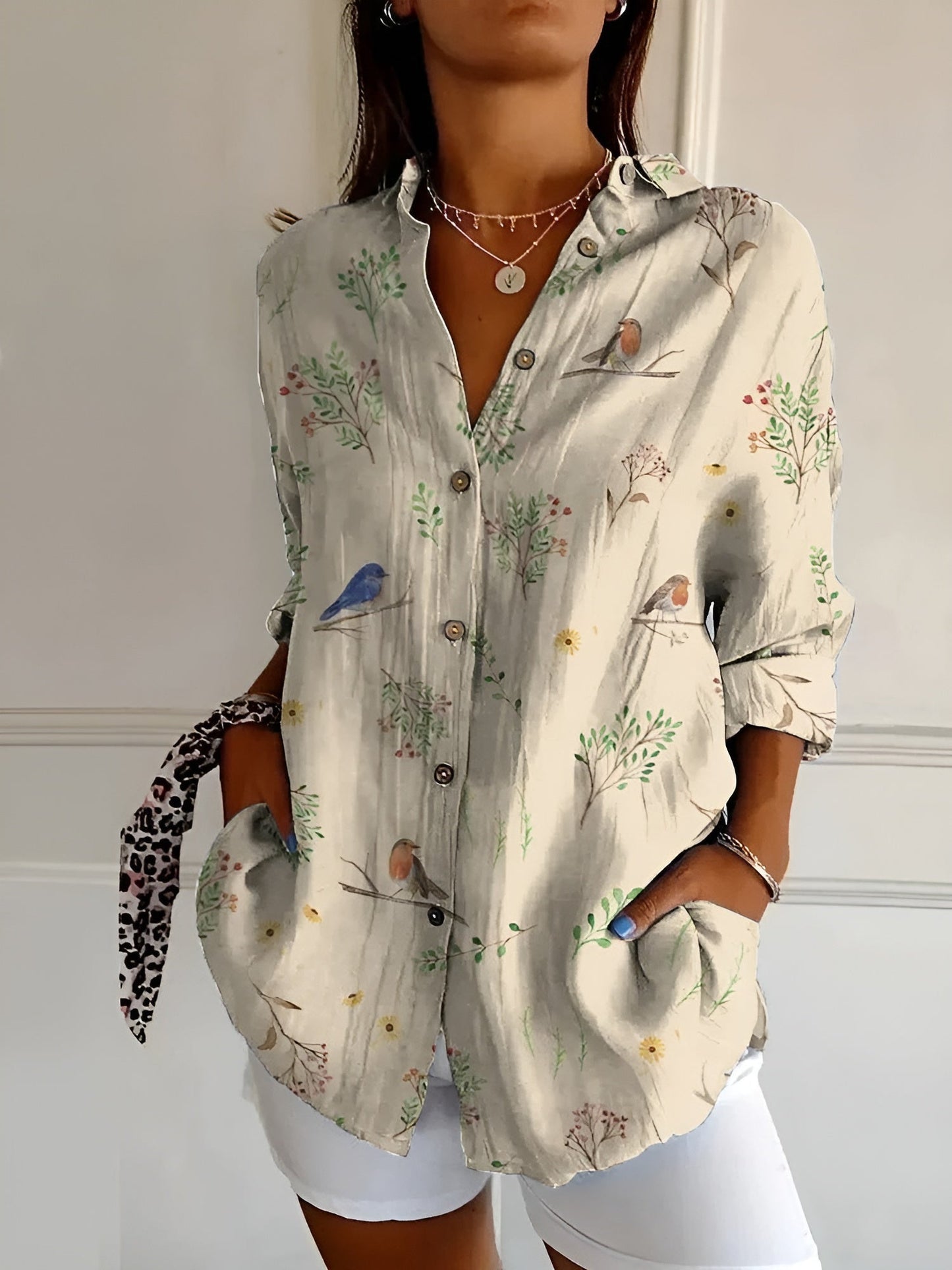 Stylish Button Down Shirt Women Long Sleeve Elegant Casual Blouse 4