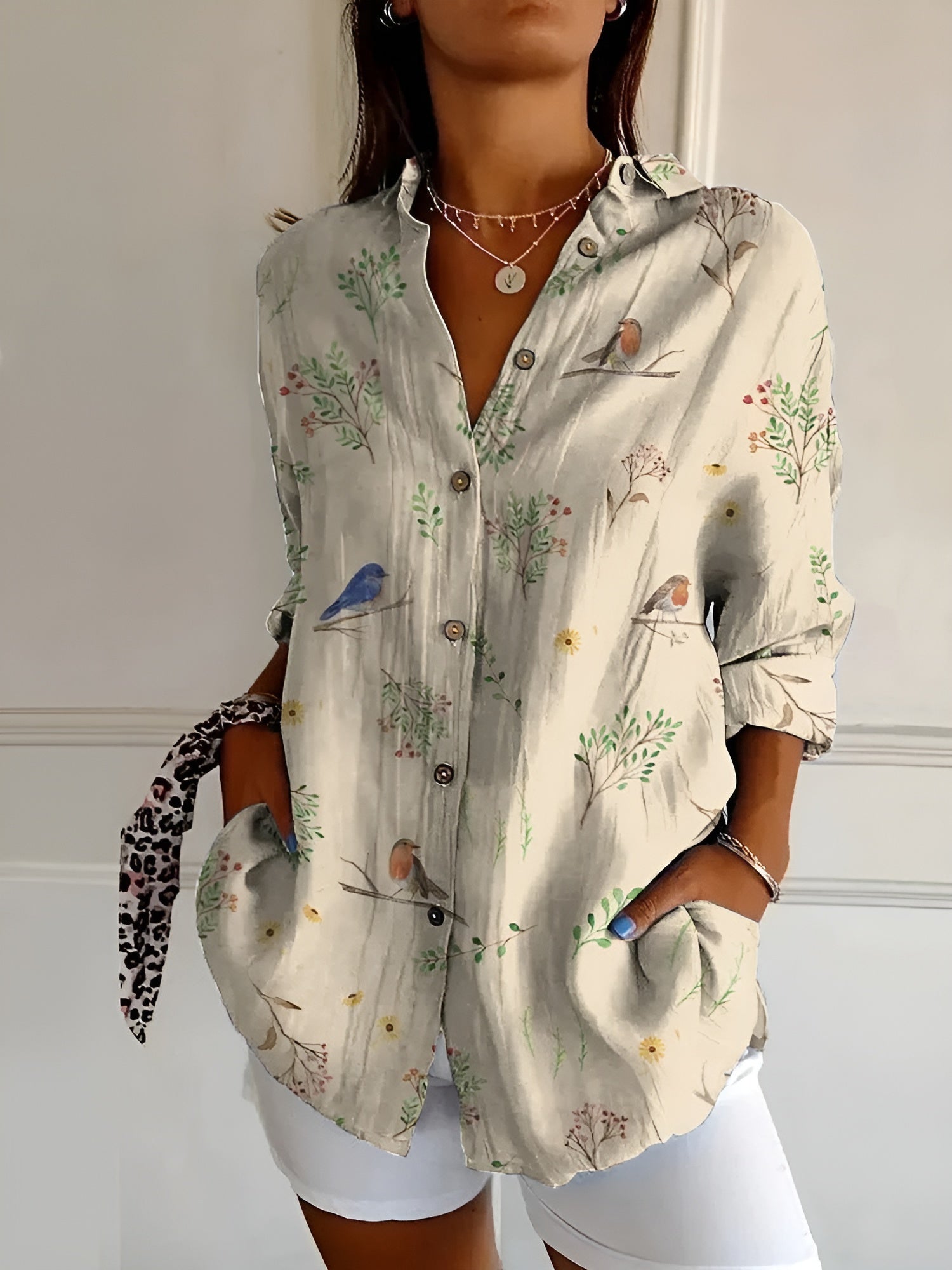 Stylish Button Down Shirt Women Long Sleeve Elegant Casual Blouse 4
