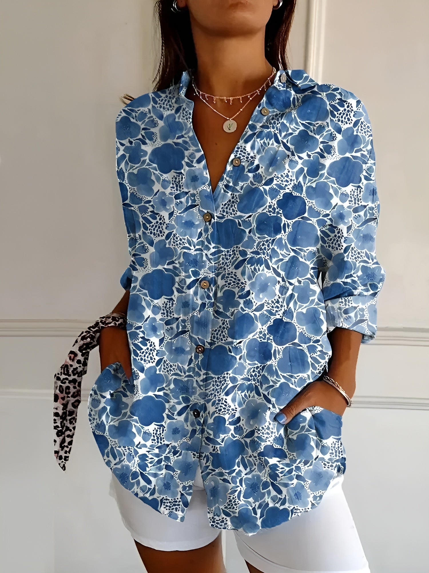 Stylish Button Down Shirt Women Long Sleeve Elegant Casual Blouse 5