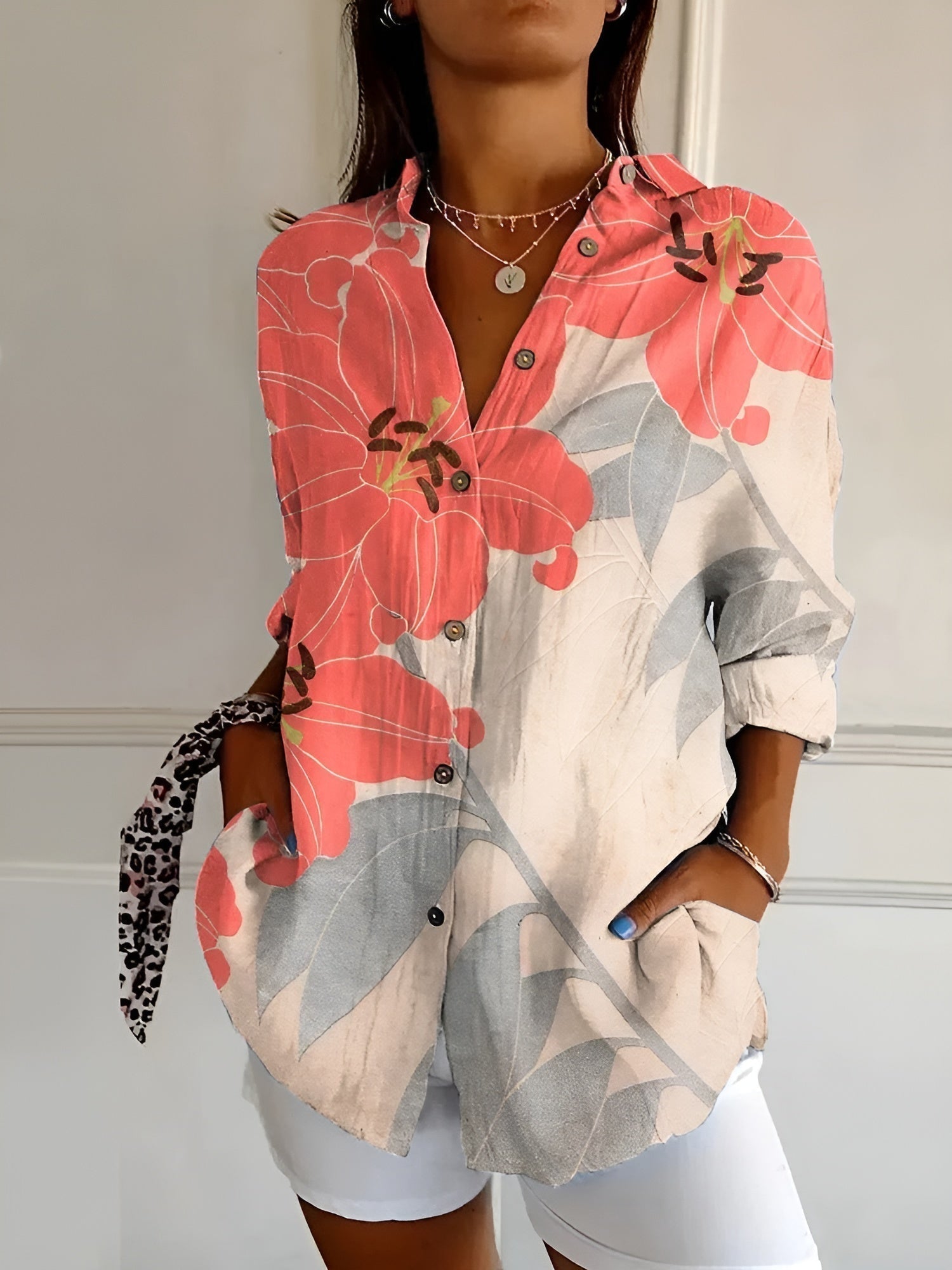 Stylish Button Down Shirt Women Long Sleeve Elegant Casual Blouse 6