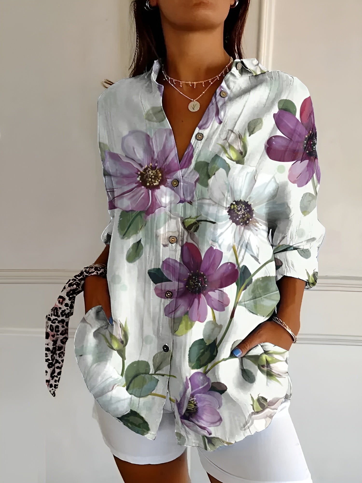 Stylish Button Down Shirt Women Long Sleeve Elegant Casual Blouse 7